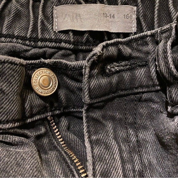 ZARA Girls Gray Raw Hem Distressed Wide Leg Jeans Size 13-14-Fits Small - Picture 3 of 9